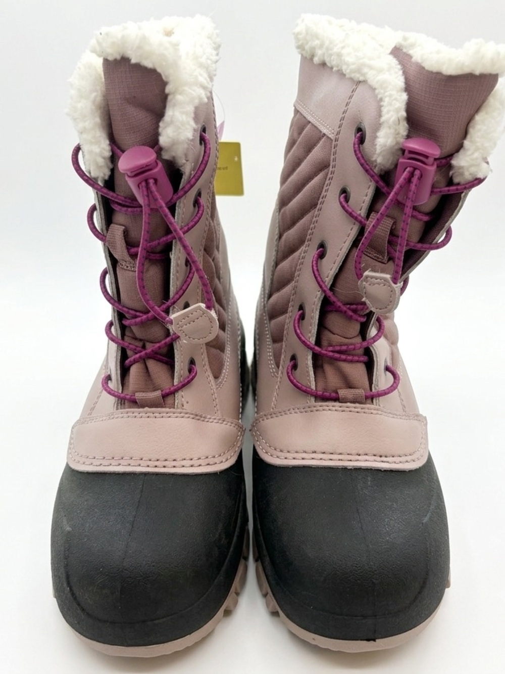 Women's Quilted Winter Boots Mauve Faux Fur Lined Snow Shoes Bungee Toggle